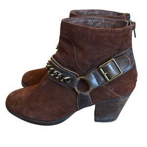 Reba Brown Suede Ankle Boots Harness Strap Chain Women's Size 9.5 Boho Western